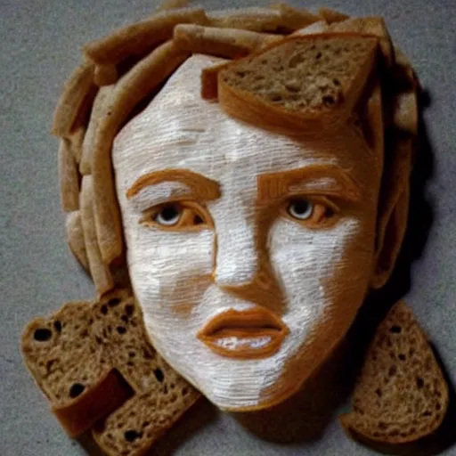 Image similar to a sculpture of emma watson made out of bread as a kids drawing