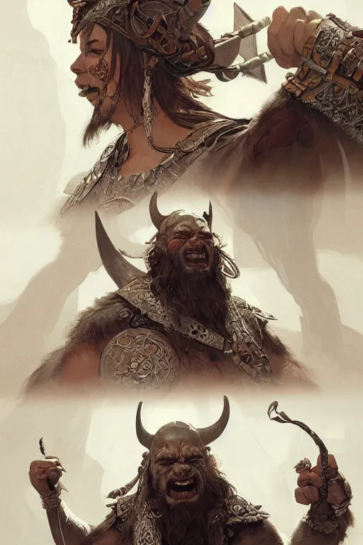 Image similar to orc viking, intricate, elegant, highly detailed, digital painting, artstation, concept art, smooth, sharp focus, illustration, art by Krenz Cushart and Artem Demura and alphonse mucha