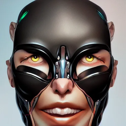 Image similar to portrait of a cyborg William Gibson wearing an Ikeuchi mask by Artgerm, biomechanical, hyper detailled, trending on artstation