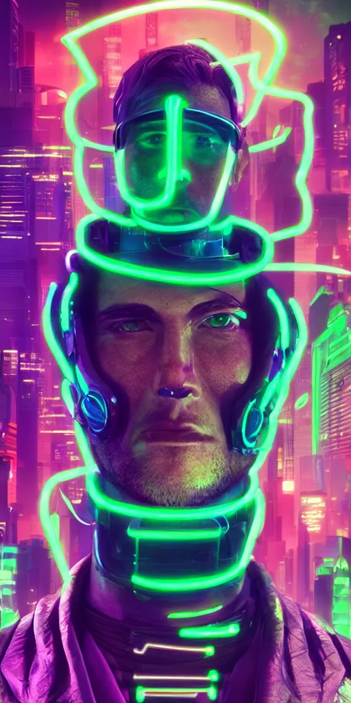 Prompt: cyberpunk neon man with visor ultrarealism