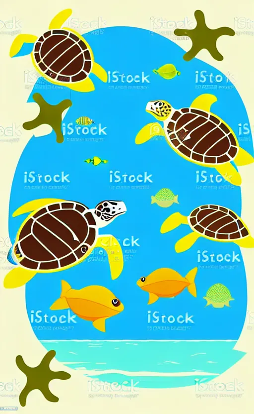 Image similar to sea turtles swimming in the ocean, vector art,