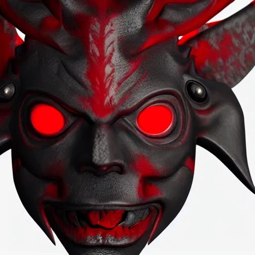 Image similar to Oni mask, mysterious and evocative, black and red details, photorealistic, octane render, highly detailed, 4K, ray tracing, ambient lighting, H 1024