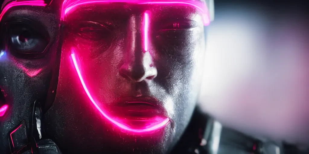 Prompt: an extreme close - up portrait of a neon glowing robot, photographic filter, unreal engine 5, realistic, hyperdetailed, 8 k, cinematic, volumetric lighting, very realistic effect, hd, hdr, 4 k, sharp focus, octane render, ultra detailed, high resolution, trending on artstation in the style of albert dros glowing rich colors powerful imagery