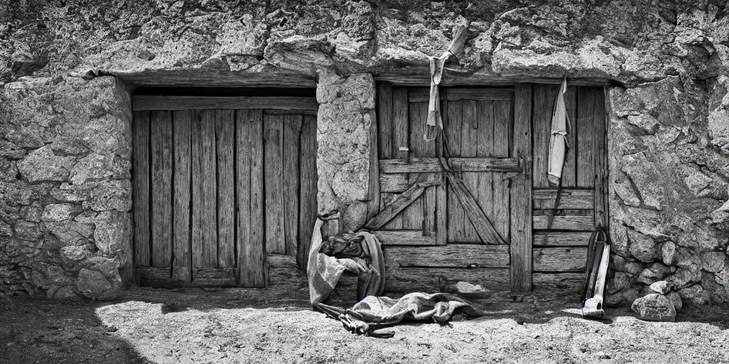 Prompt: photography of a wall with alpine farmer tools hanging down, old hut, alp, dolomites, alpine, detailed intricate insanely detailed octane render, 8k artistic 1920s photography, photorealistic, black and white, chiaroscuro, hd, by David Cronenberg, Raphael, Caravaggio