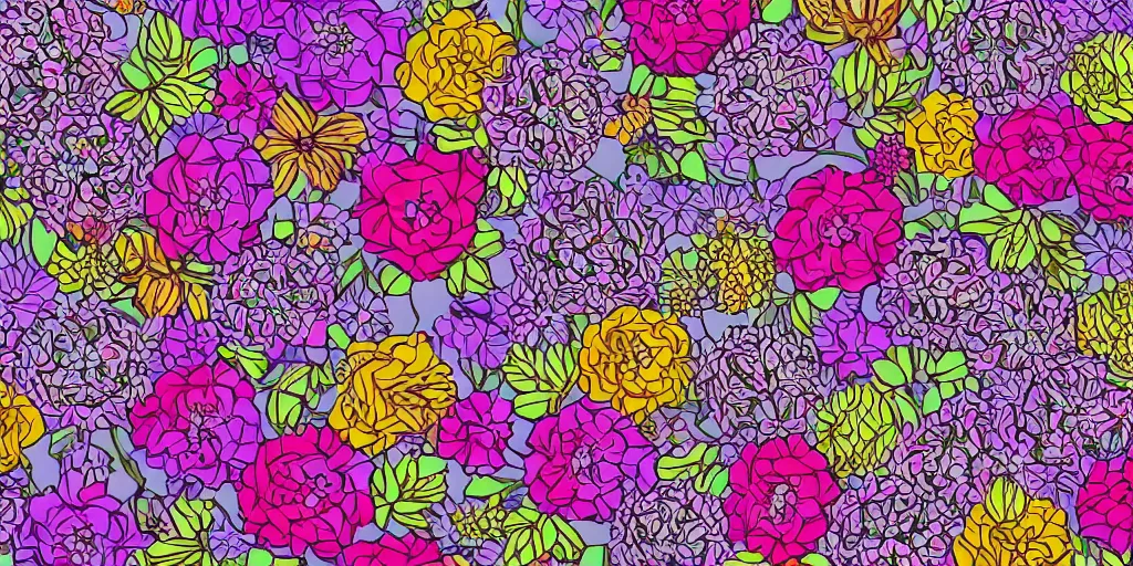 Image similar to flowers pattern, by anastasia beltyukova, intricate, sharp focus, detailed, lively colors, studio ghibli color scheme