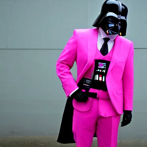 Image similar to Darth Vader in a pink suit