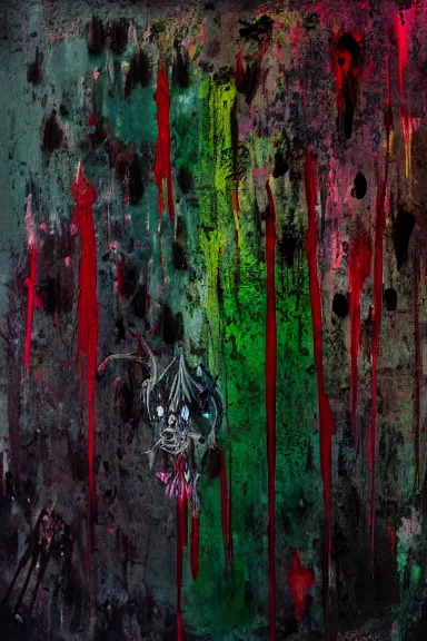 Prompt: deep decaying bleeding colors, dark art painted by a devil