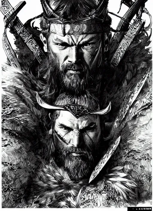 Image similar to portrait of a viking warrior, sumi - e style, masterful, ultrafine hyperdetailed illustration, concept art, detailed, intricate linework, art by yoji shinkawa