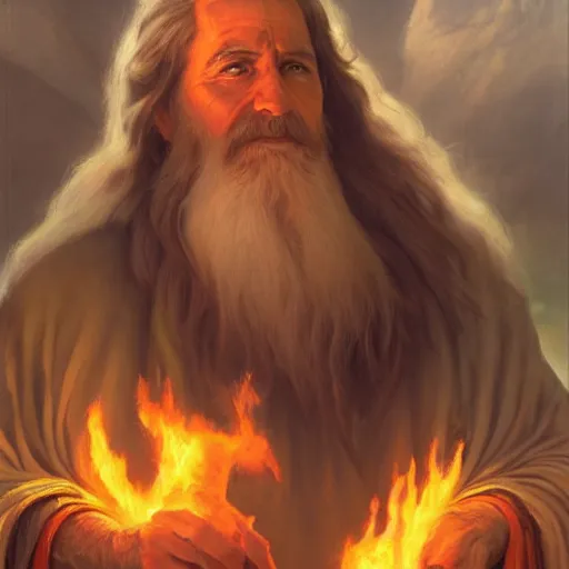 Prompt: Beautiful hyperrealistic detailed matte portrait painting of moses with the Burning Bush, by andreas rocha and john howe, and Martin Johnson