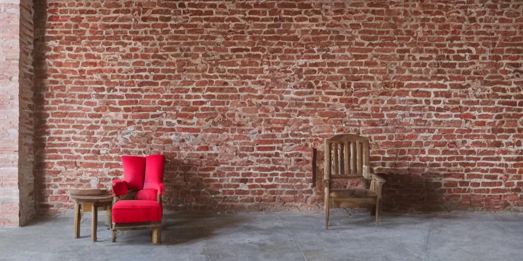 Prompt: Red Brick Throne built into a wall