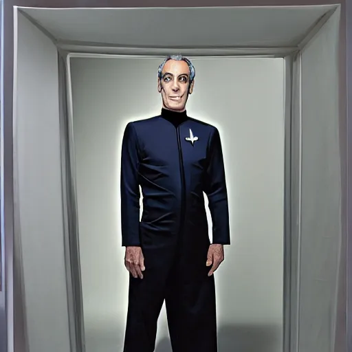 Image similar to a portrait of dr. julian bashir from star trek : deep space 9 with background scenery by juergen teller, iris van herpen