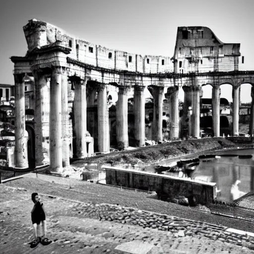 Image similar to rome in 2 3 0 0, futuristic, cinematic, black and white