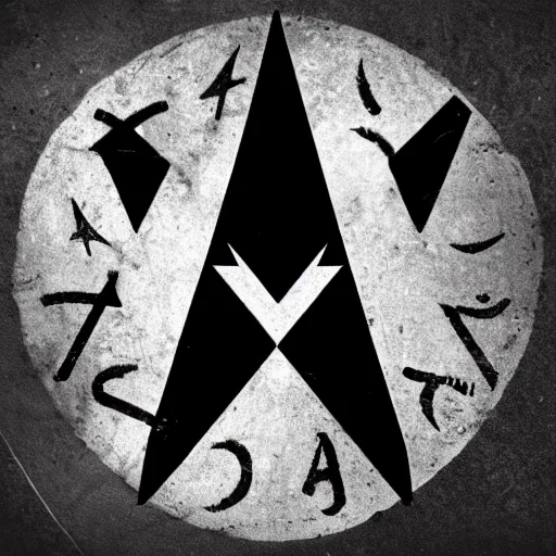 Image similar to AO occult anarchy symbol, graphic design, logo, black and white