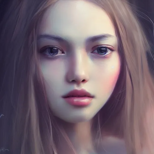 Image similar to a beautiful girl by wlop, closeup headshot, 8 k, closeup, high detailed, smooth, trending on artstation, digital illustration.