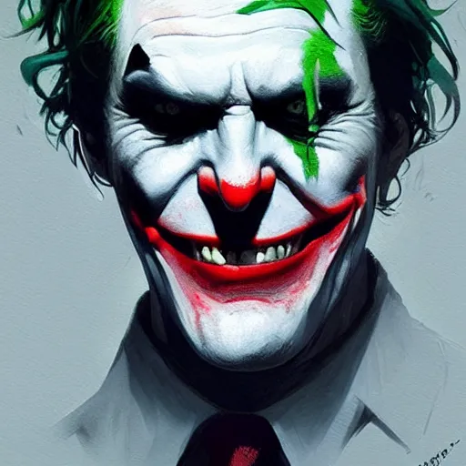 Image similar to joker, paint by greg rutkowski