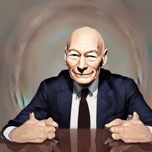 Image similar to portrait of patrick stewart by mo willems