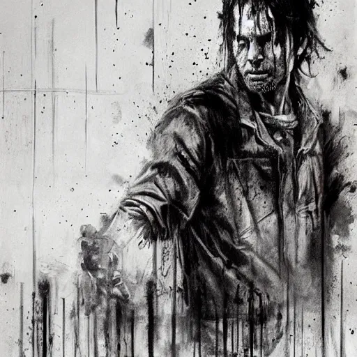 Image similar to the walking dead poster drawn by jeremy mann