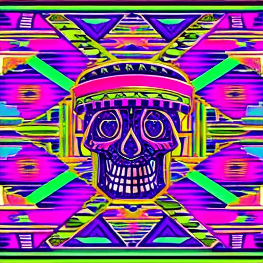 Image similar to aztec skull vaporwave style