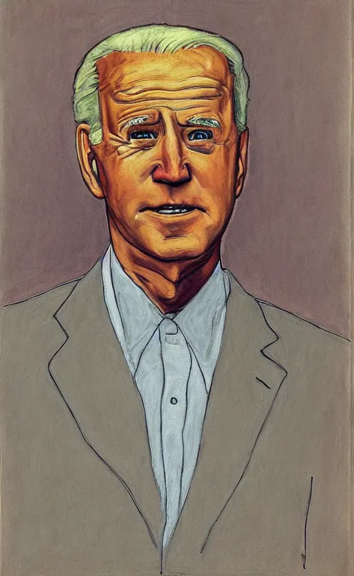 Image similar to painting of a sad Joe Biden by Egon Schiele