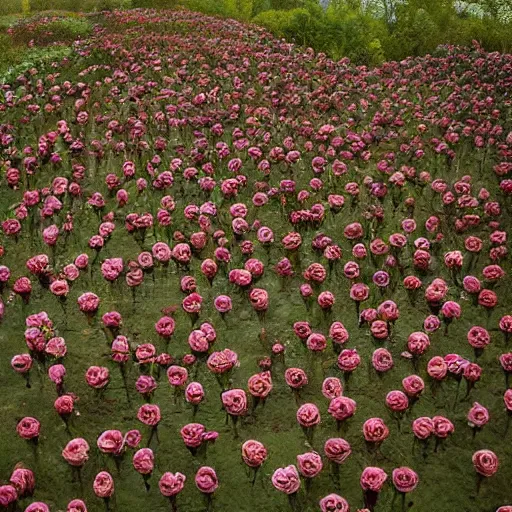 Image similar to a thousand of hands touching flowers, by benjamin bjorklund. Dark and atmospheric