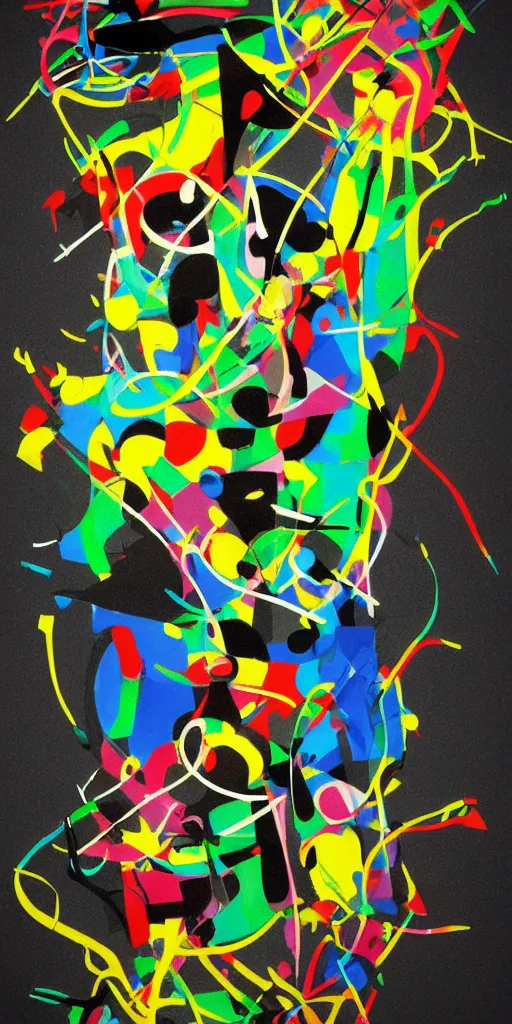 Image similar to minimalistic graffiti masterpiece, minimalism, 3d abstract render overlayed, black background, psychedelic therapy, artwork by joan miro, trending on ArtStation, ink splatters, pen lines, incredible detail, creative, positive energy, happy, unique, negative space, face, artgerm