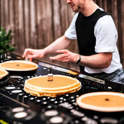 Prompt: dj spinning on a waffle turntable