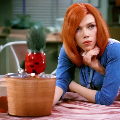 Prompt: a tv still of scarlett johansson as donna pinciotti of That 70's show