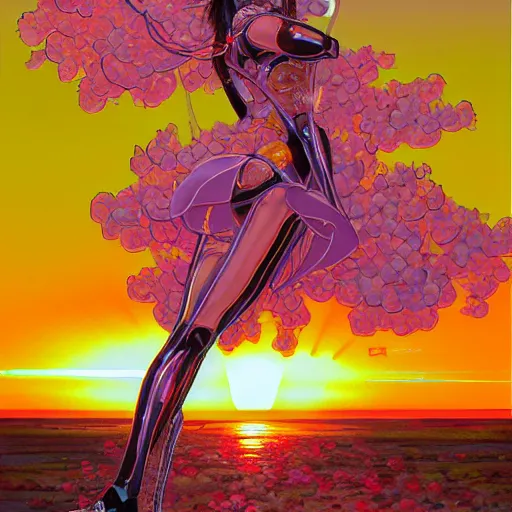 Image similar to colorful illustration of sakura sunset, by hajime sorayama and jake parker