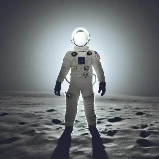 Image similar to astronaut silhouette with arms extended forward, bottom of arms lit by light coming from offcamera, light coming from below, dark background, lit from below, full body photo,, 8 k