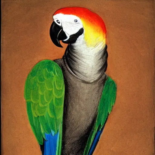 Image similar to human melancholy depicted in a parrot