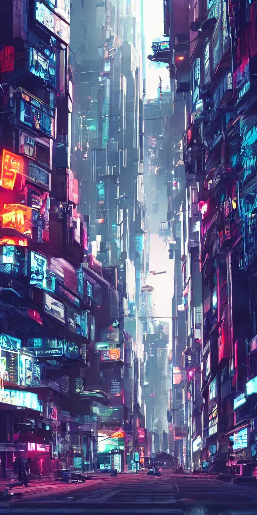 Prompt: cyberpunk street with drones patrolling