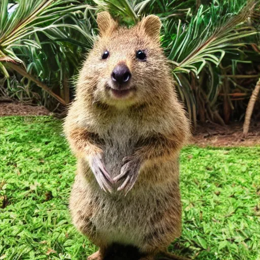 Image similar to a quokka wearing a hawaii shirt