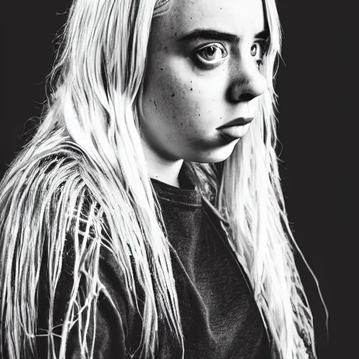 Image similar to Portrait of Billie Eilish, XF IQ4, 150MP, 50mm, F1.4, ISO 200, 1/160s, natural light, Adobe Lightroom, photolab, Affinity Photo, PhotoDirector 365