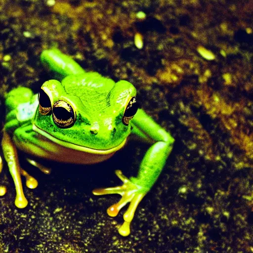 Image similar to a cute frog dreaming about taking over the world, 3 5 mm photograph