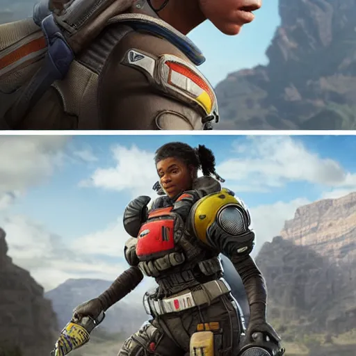 Image similar to photo realistic image of vantage from apex legends, stunning 3 d render inspired art by istvan sandorfi and greg rutkowski, character posing, complete body, realistic and detailed eyes, realistic, highly detailed attributes and atmosphere, dim volumetric cinematic lighting,