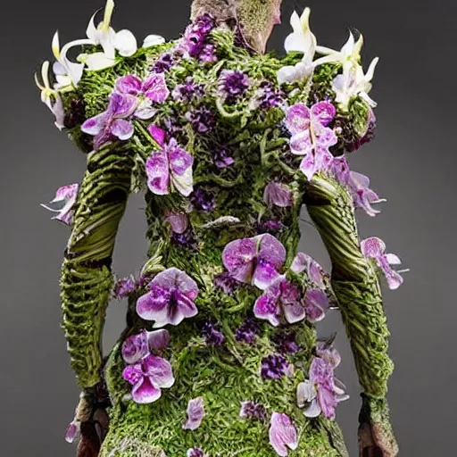 Image similar to an armor made of orchids. intricate. detailed. hyper real.