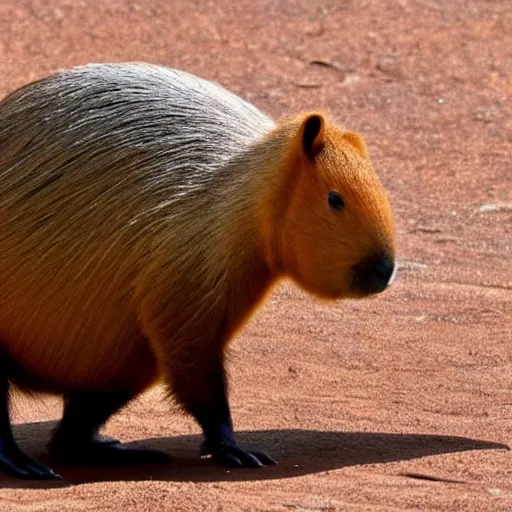 Image similar to a capybara in mars talking to the world governor