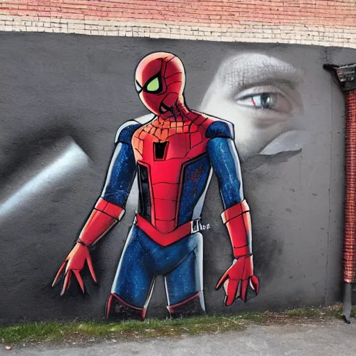 Prompt: Tom Holland wearing knights armour. Grafitti mural