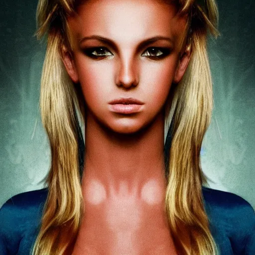 Image similar to a masterpiece portrait photo of a beautiful young woman who looks like a britney spears, symmetrical face
