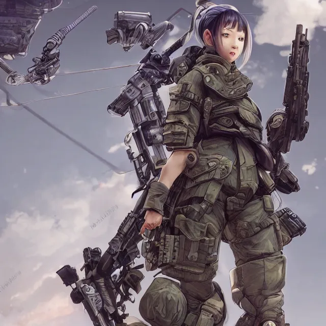 Image similar to the photorealistic portrait of lawful neutral female futuristic marine sniper as absurdly beautiful, gorgeous, elegant, young anime gravure idol, an ultrafine hyperdetailed illustration by kim jung gi, irakli nadar, intricate linework, bright colors, octopath traveler, final fantasy, unreal engine 5 highly rendered, global illumination, radiant light, detailed and intricate environment