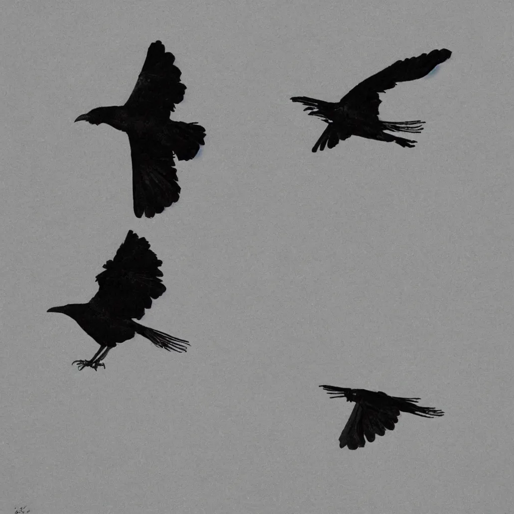 Image similar to crow staring into the void taking flight inspired by geiger with tetsuya and kansuke yomamato