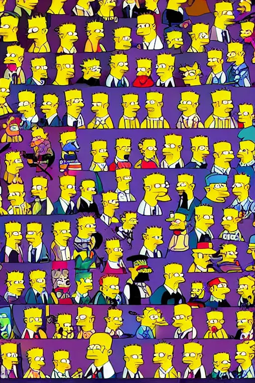 Image similar to impressive cartoon pattern of the Simpsons, dark vibe, many small details, digital illustartion, quantum wavetracing, pixel, surrealism