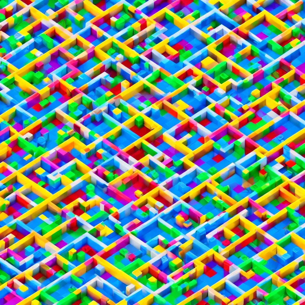 Image similar to wimmelbilder maze made of lego, isometric, octane render, unreal engine