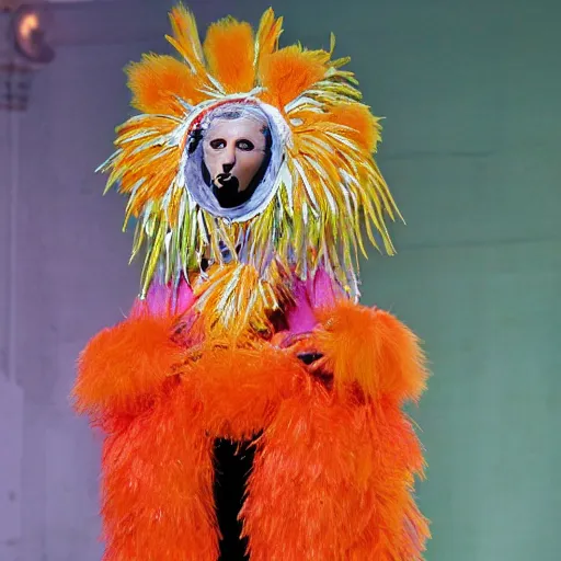 Prompt: ridiculous bird costume for Igor Stravinsky's L'ouseau Feu