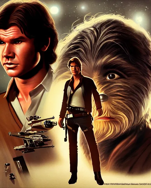 Image similar to the most amazing dream you ever had about han solo, harrison ford,, star wars, gta v, hyper realistic, ambient lighting, concept art, intricate, hyper detailed, smooth, volumetric lighting, george lucas, ralph mcquarrie, octane