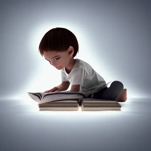 Prompt: a boy reading a book, 3 d rendering, trending on pixiv, cinematic lighting