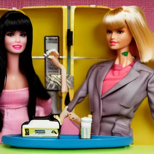 Prompt: pulp fiction barbie playset