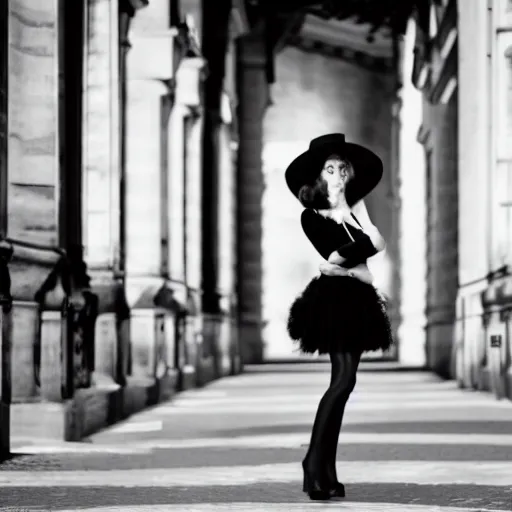 Prompt: beautiful photograph of a model at a high end fashion shoot in Paris