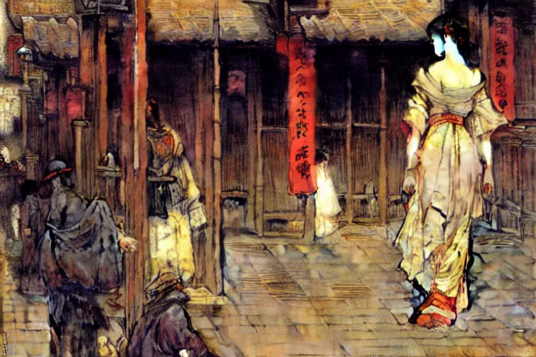 Image similar to kyoto, painting by gaston bussiere, john william waterhouse, yoji shinkawa, carl larsson