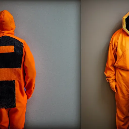 Image similar to inmate with orange suit and bee head